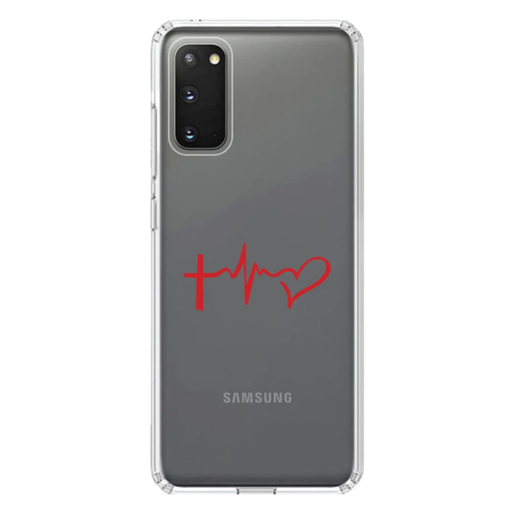 DistinctInk Clear Shockproof Hybrid Case for Galaxy S20 ULTRA / 5G (6.9" Screen) - TPU Bumper Acrylic Back Tempered Glass Screen Protector - Cross Heart - Faith Hope Love