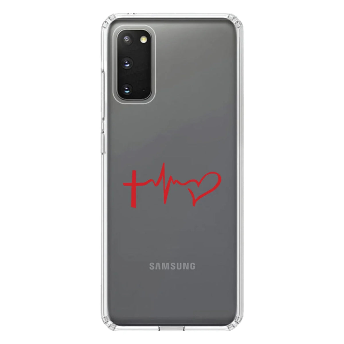 DistinctInk Clear Shockproof Hybrid Case for Galaxy S20 ULTRA / 5G (6.9" Screen) - TPU Bumper Acrylic Back Tempered Glass Screen Protector - Cross Heart - Faith Hope Love