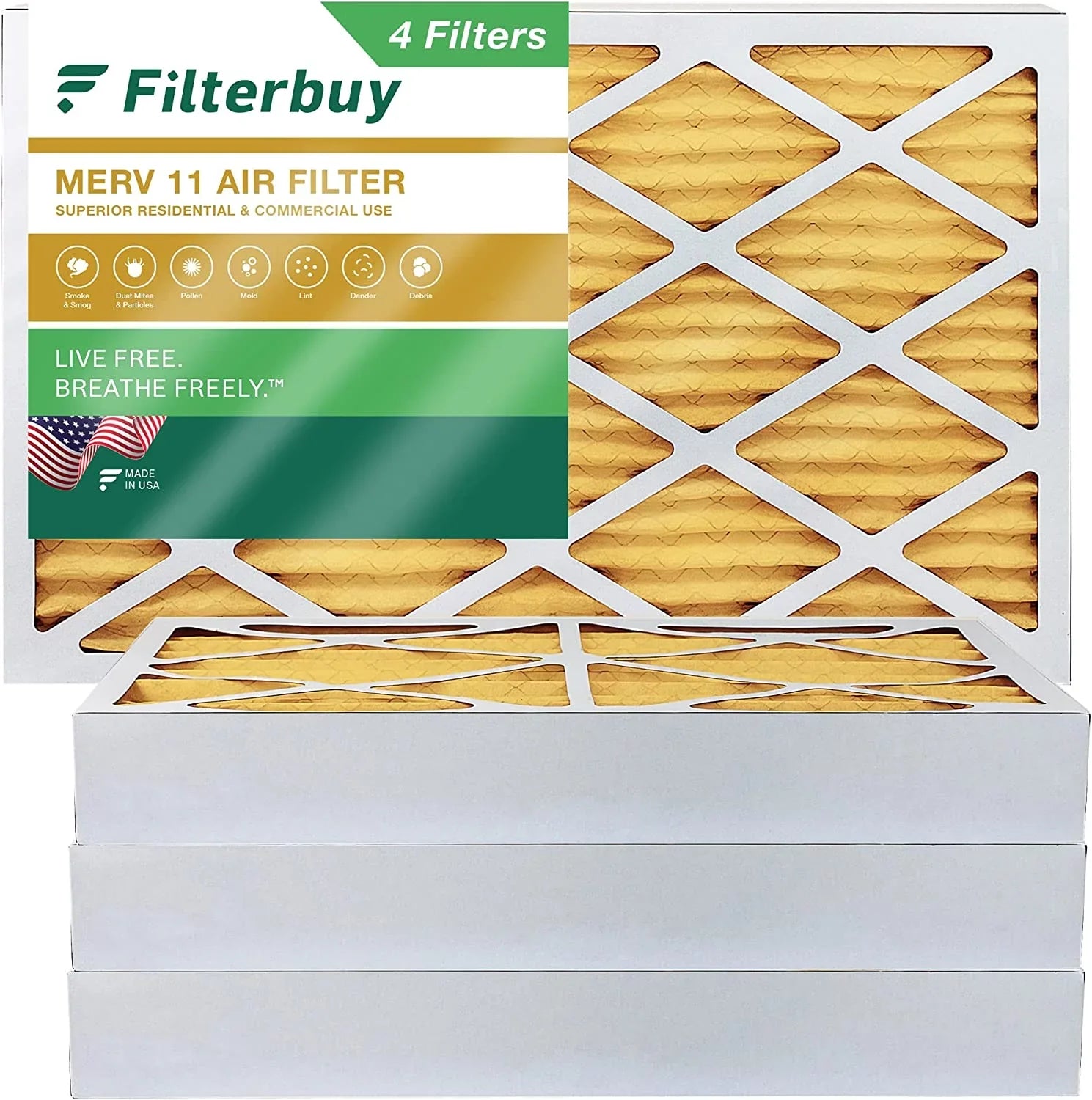 Filterbuy 10x18x4 MERV 11 Pleated HVAC AC Furnace Air Filters (4-Pack)