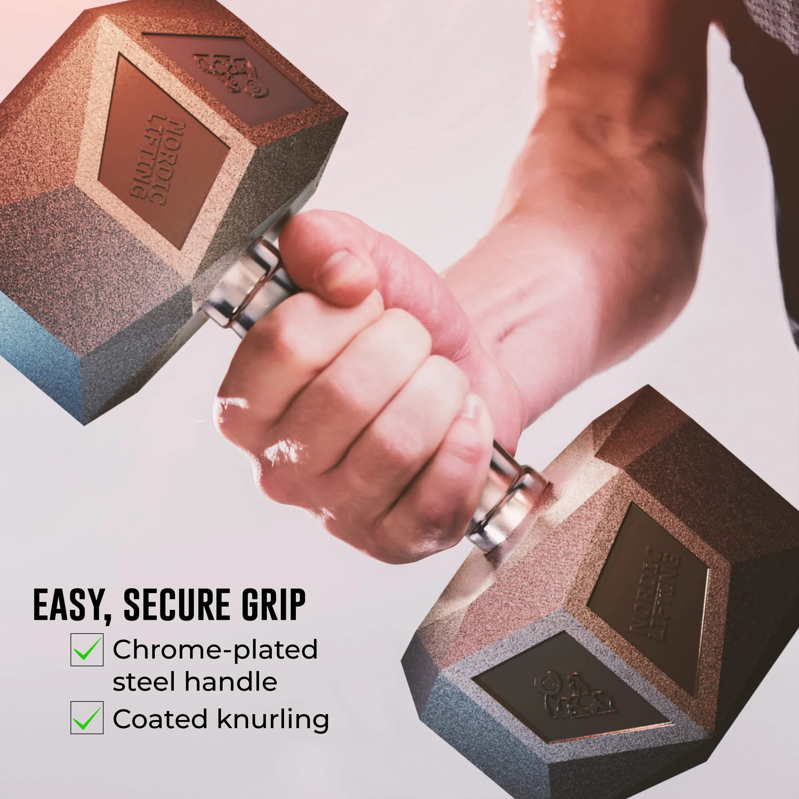 Prism Dumbbell for Strength Training - 5 Lb to 70 Lb Rubber Encased Cast Iron for Gym and Home Workout by Nordic Lifting