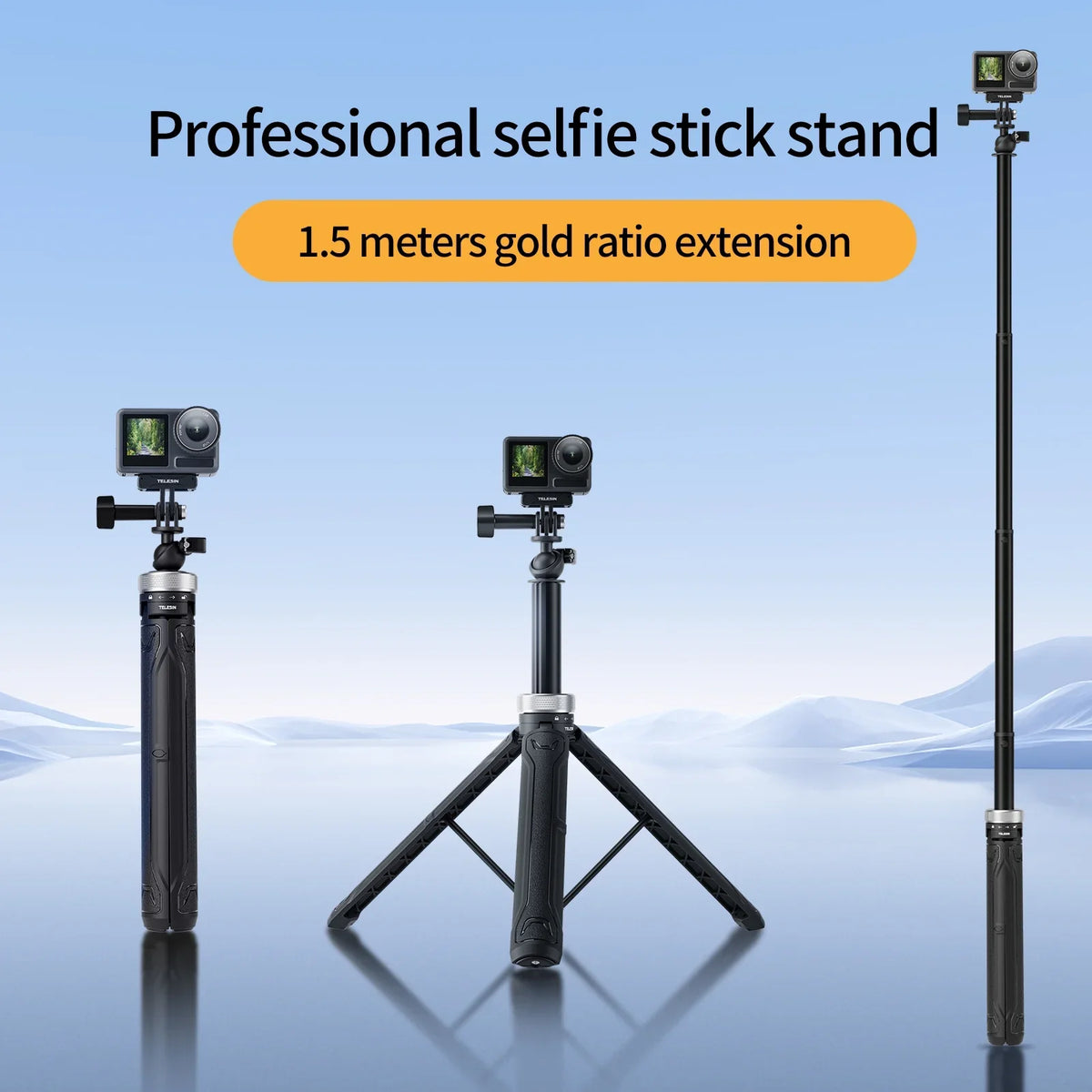 360° Rotation 1.5M Selfie Stick Foldable Tripod For GoPro Hero 12 11 10 9 8 7 6 5 Insta360 DJI Osmo Action Selfie Stick