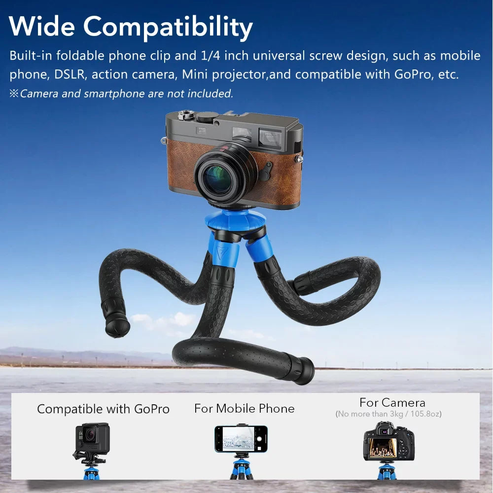 APEXEL APL-JJ07 Detachable Flexible Octopus Tripod Portable Travel Mobile Phone Tripod with Foldable Phone Clip Matching with DSLR Max Load 3kg