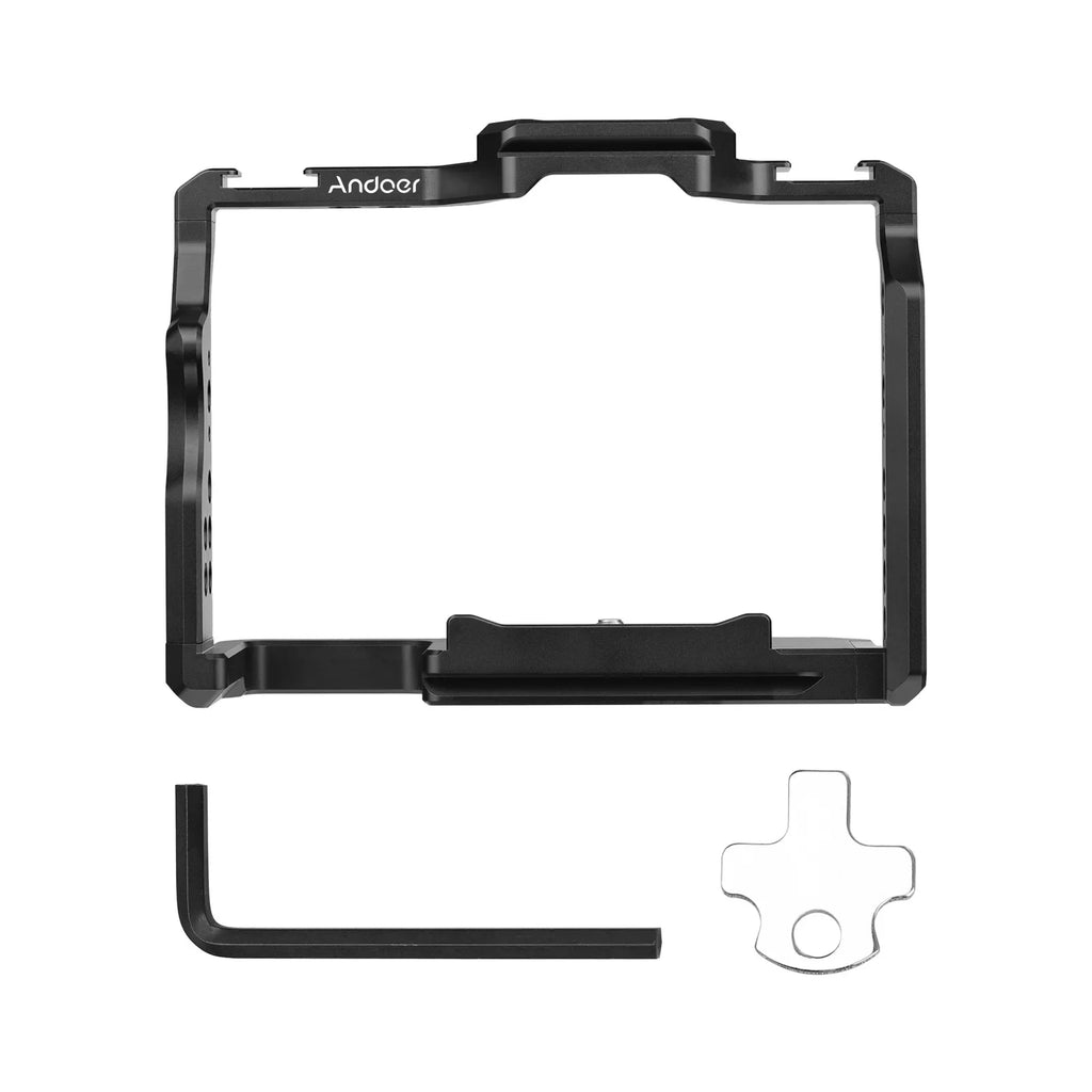 Andoer Cage Aluminum Alloy Video Cage with Dual Cold Shoe Mounts Numerous 14 Inch Threads Replacement for Sony A7IV/ A7III/ A7II/ A7R III/ A7R II/ A7S II