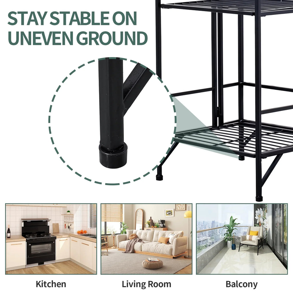SYTHERS 3 Tier Wide Folding Metal Shelf, Metal Storage Rack, 13 x 11 x 33" Wire Shelving Unit, Heavy Duty Kitchen Organizer Shelf, Black