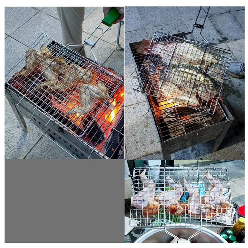 Stainless Steel Basket for Outdoor Camping BBQ Accessories Rack for Grilling Fish, Chicken, Meat, Steak, Vegetables, Kabobs, Chops, Seafood