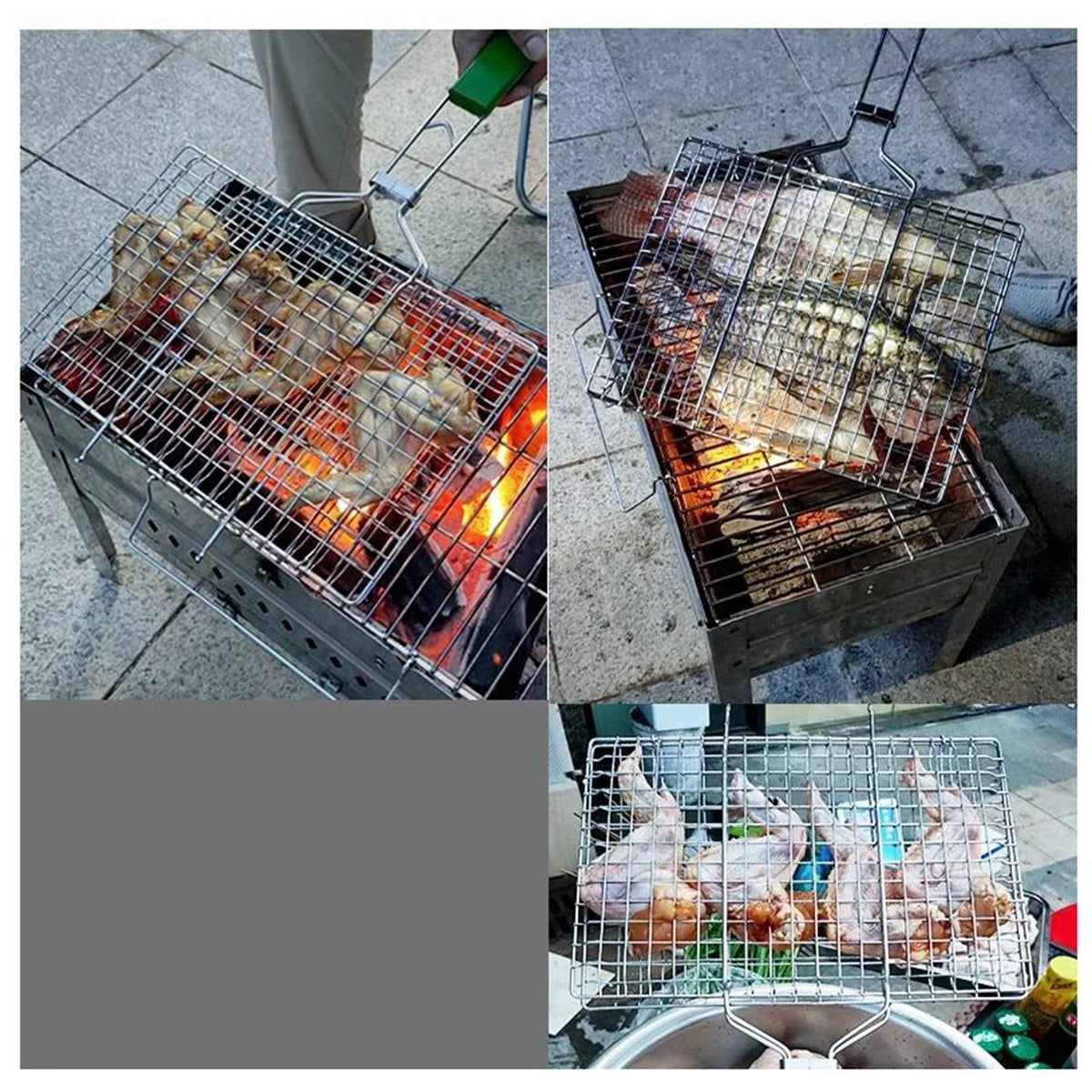 Stainless Steel Basket for Outdoor Camping BBQ Accessories Rack for Grilling Fish, Chicken, Meat, Steak, Vegetables, Kabobs, Chops, Seafood