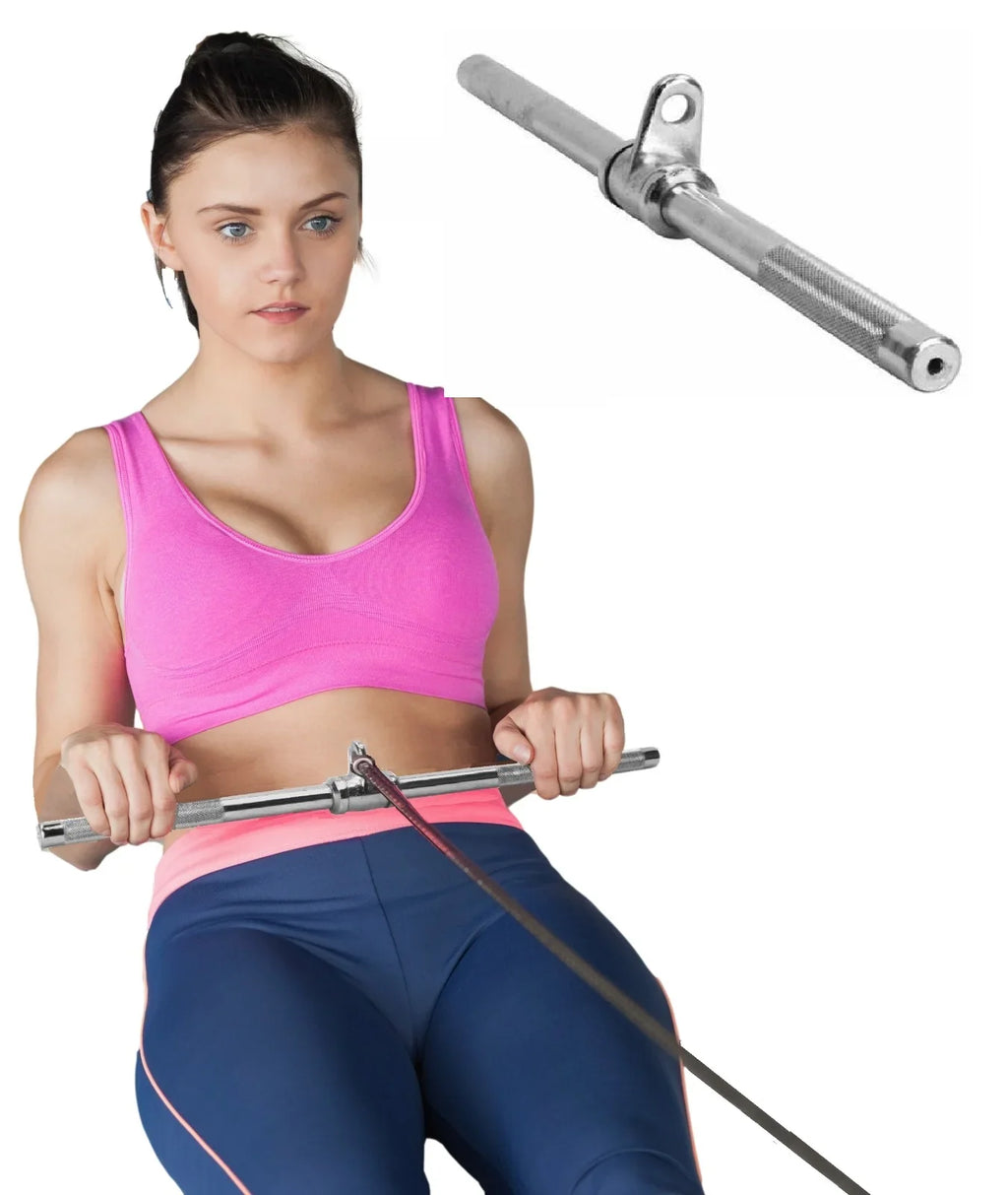 Double D Handle (V-Handle) and Rotating Straight Bar | Triceps Press Down Cable Attachment, Lat Pulldown Attachment, Weight Machine Accessories Home Gym Exercise Equipment