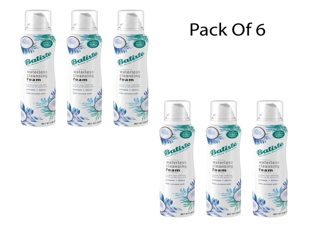 Batiste Waterless Cleansing Foam Cleanse + Shine with Coconut Milk, 3.6 OZ (Pack Of 6)