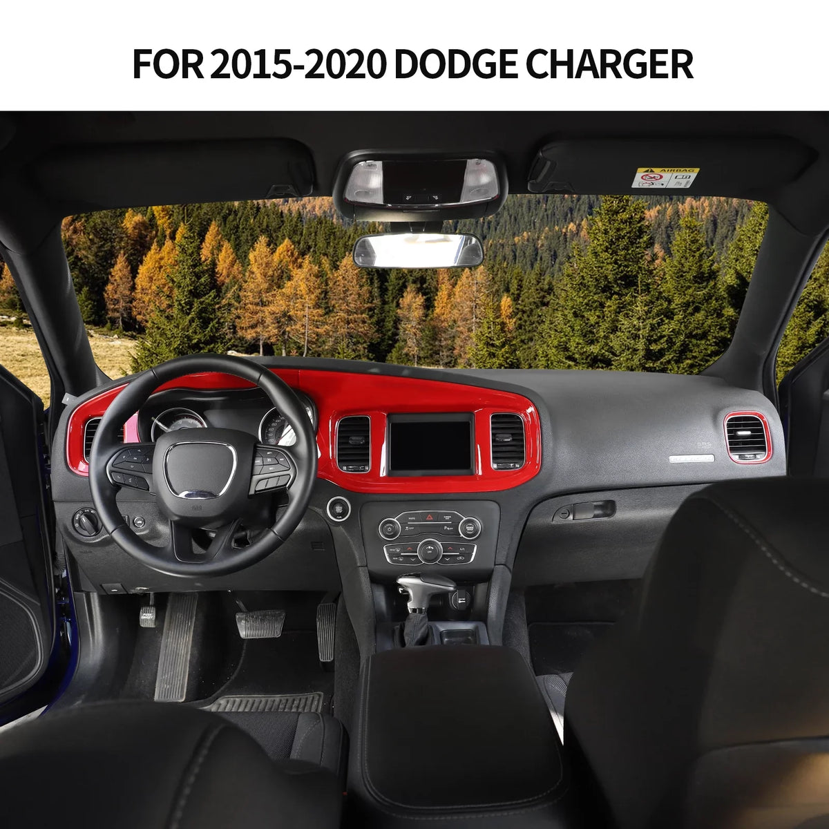 CheroCar Console Center Dash Board Trim Coating Interior for Dodge Charger 2015-2022,Red