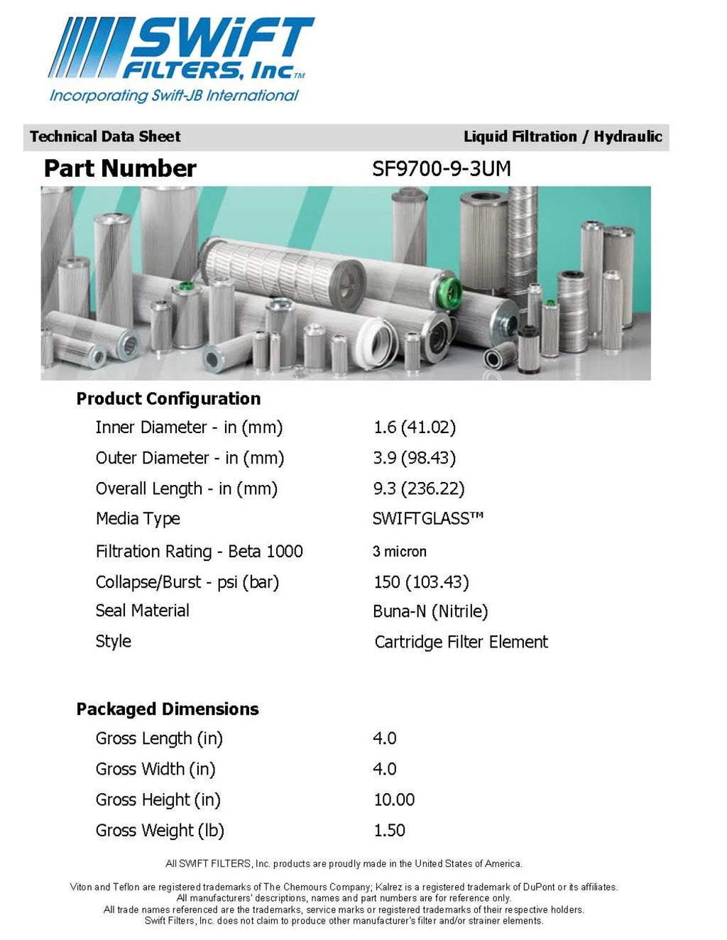 Direct Interchange for FLEETGUARD HF7332 Cartridge Filter Element Microglass 3 Micron