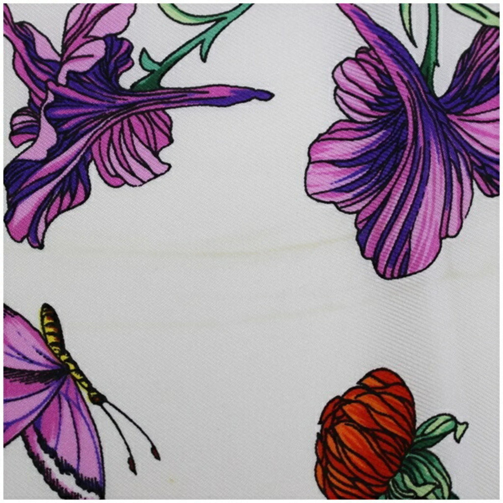 Pre-Owned Gucci Old Silk Scarf Muffler Stole White x Khaki Dahlia GUCCI Women's Flower (Good)