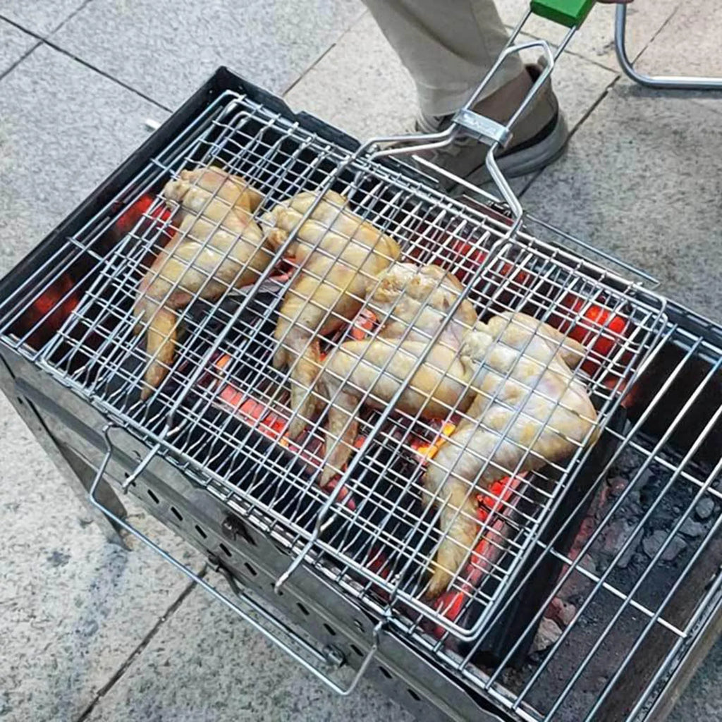 Stainless Steel Basket for Outdoor Camping BBQ Accessories Rack for Grilling Fish, Chicken, Meat, Steak, Vegetables, Kabobs, Chops, Seafood