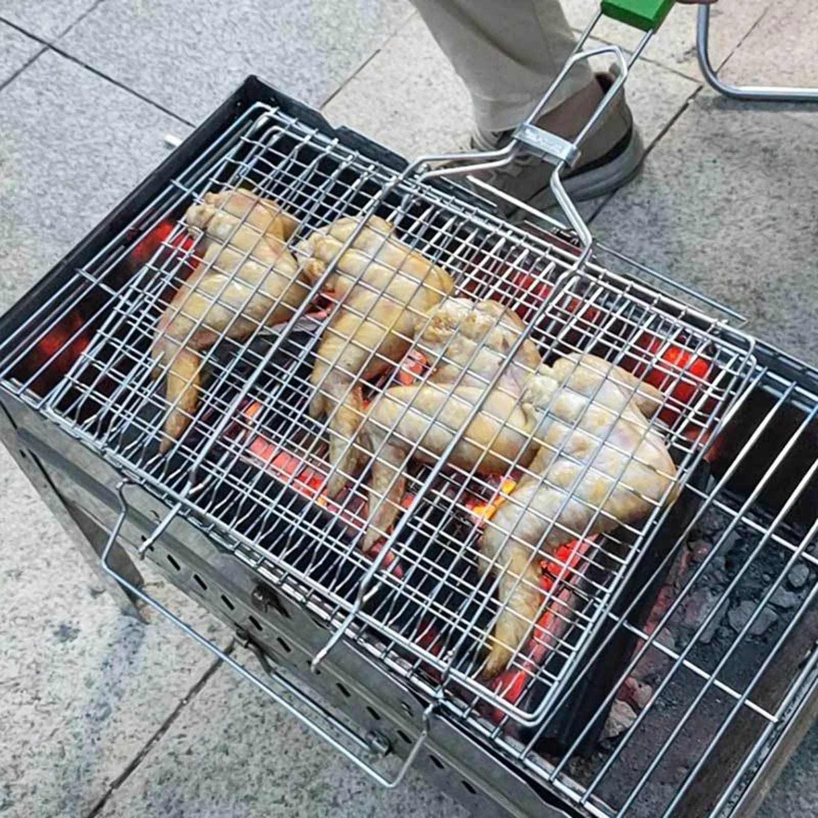 Stainless Steel Basket for Outdoor Camping BBQ Accessories Rack for Grilling Fish, Chicken, Meat, Steak, Vegetables, Kabobs, Chops, Seafood
