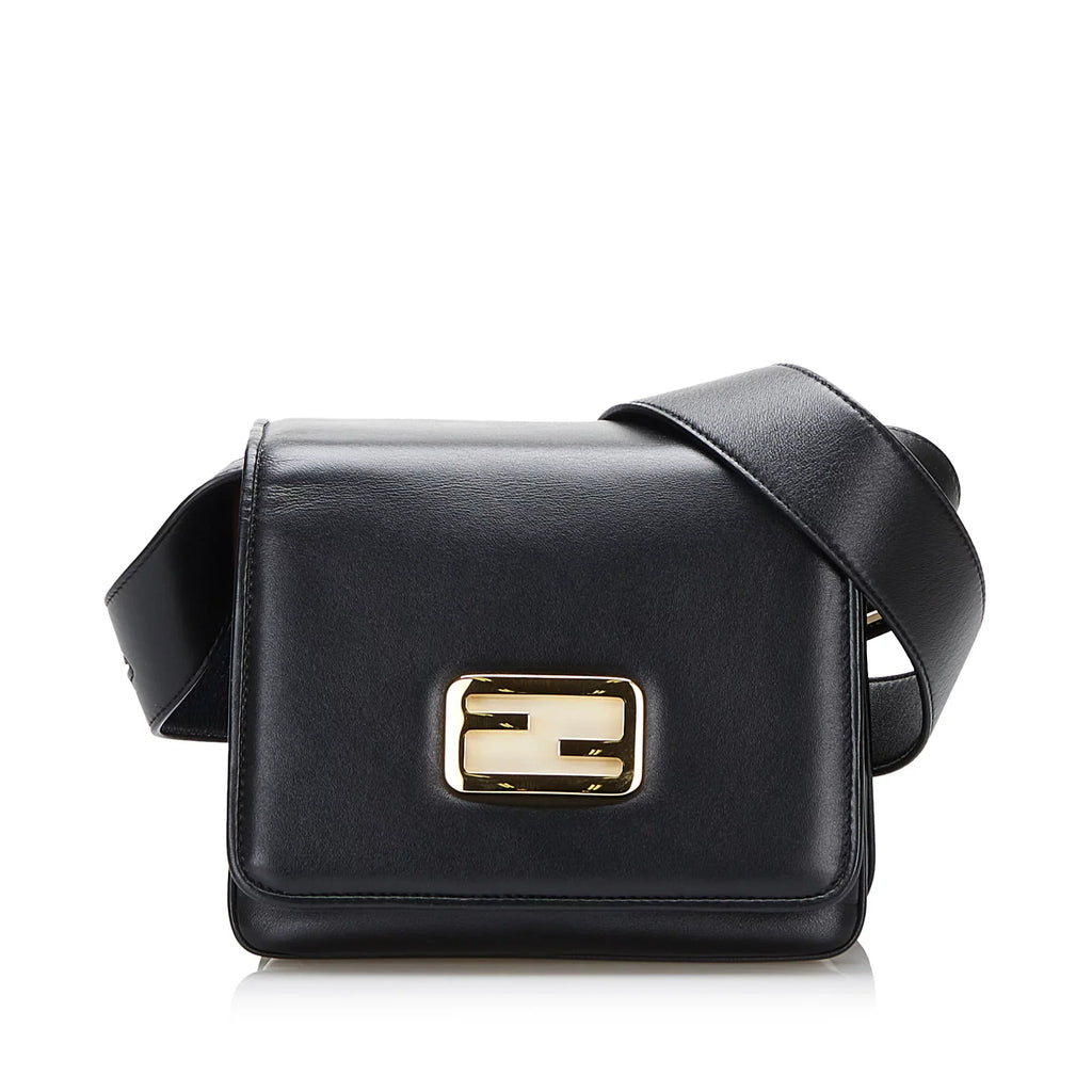 Pre-Owned Authenticated Fendi Small ID Crossbody Bag Calf Leather Black Unisex (Good)