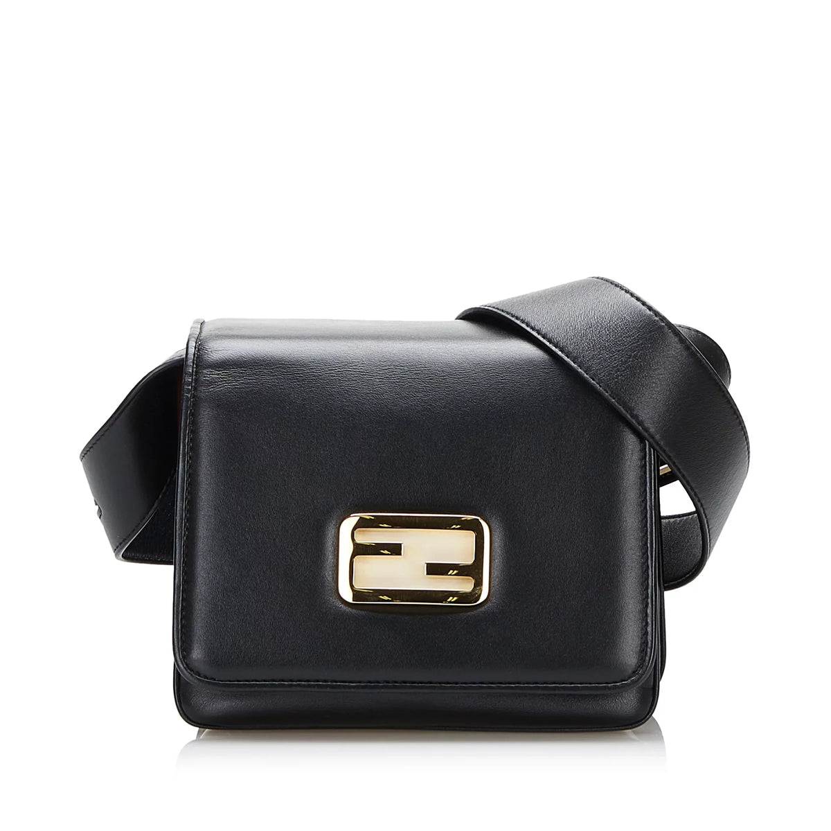 Pre-Owned Authenticated Fendi Small ID Crossbody Bag Calf Leather Black Unisex (Good)