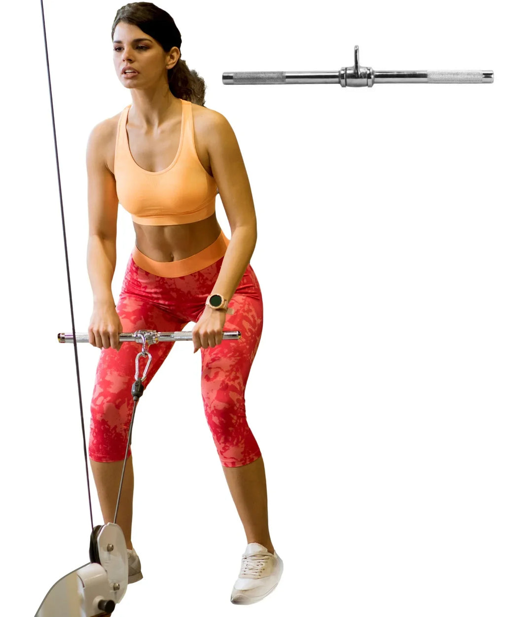 Double D Handle (V-Handle) and Rotating Straight Bar | Triceps Press Down Cable Attachment, Lat Pulldown Attachment, Weight Machine Accessories Home Gym Exercise Equipment
