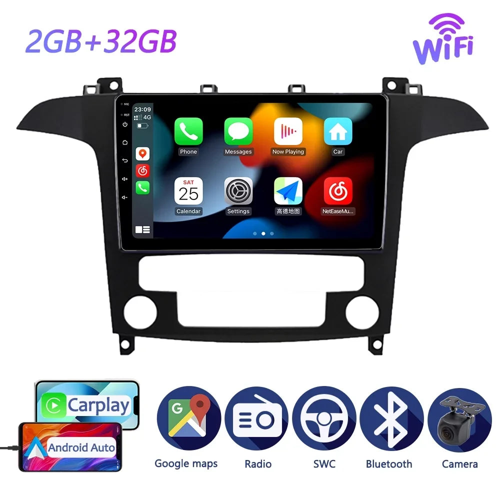 32GB Car Radio GPS Navi For Ford S Max S-MAX 2007 - 2015 Android Screen Car Stereo With Bluetootn Carplay Android Auto