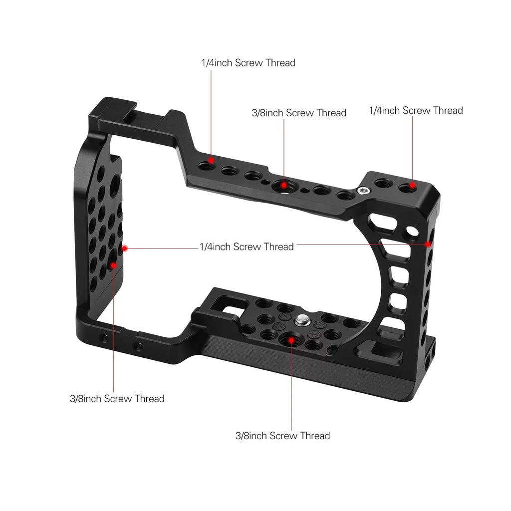 Aluminum Alloy Camera Cage Rig with Cold Shoe Mount ARRI Locating Hole 1/4 3/8 Threaded Holes Replacement for Sony A6000/A6100/A6300/A6400/A6500 Cameras