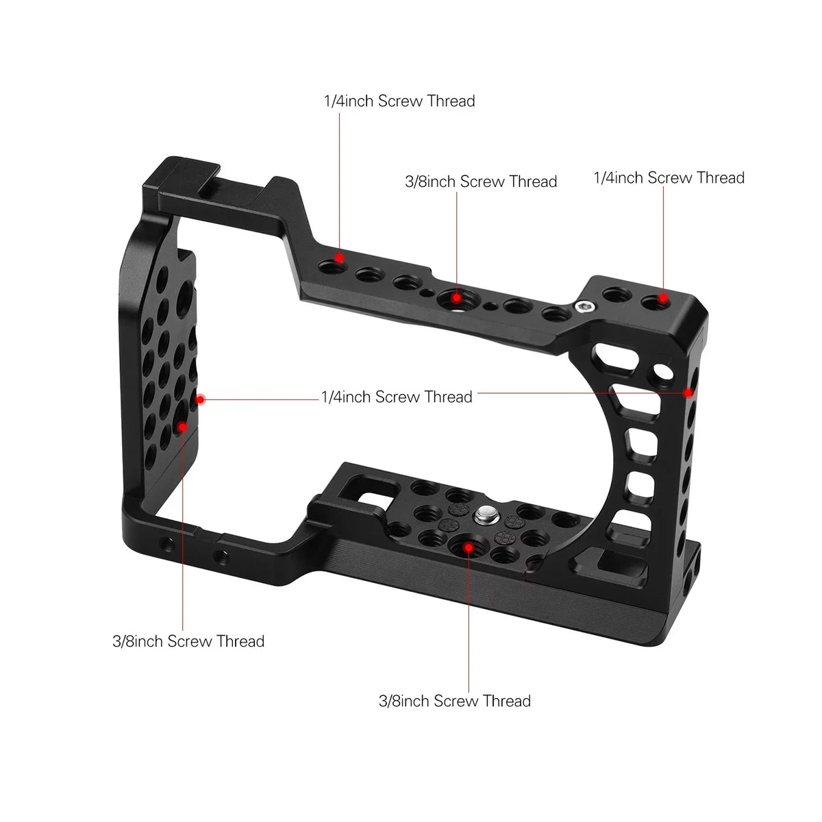 Aluminum Alloy Camera Cage Rig with Cold Shoe Mount ARRI Locating Hole 1/4 3/8 Threaded Holes Replacement for Sony A6000/A6100/A6300/A6400/A6500 Cameras
