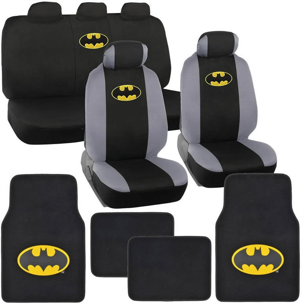 BDK Batman Seat Shield with Floor Mats Full Set, Holiday Car Auto Accessories Gift Set