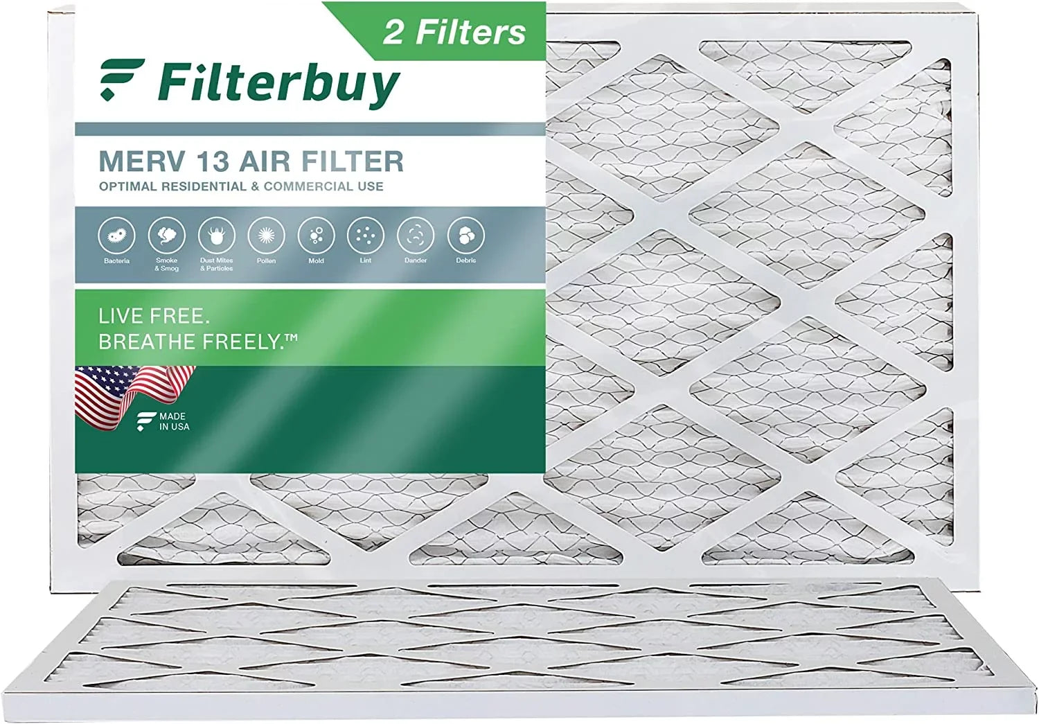 Filterbuy 14x25x1 MERV 13 Pleated HVAC AC Furnace Air Filters (2-Pack)