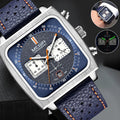 Fashion MEGIR Square Men Watch Luminous Quartz Waterproof Calendar Leather Wrist