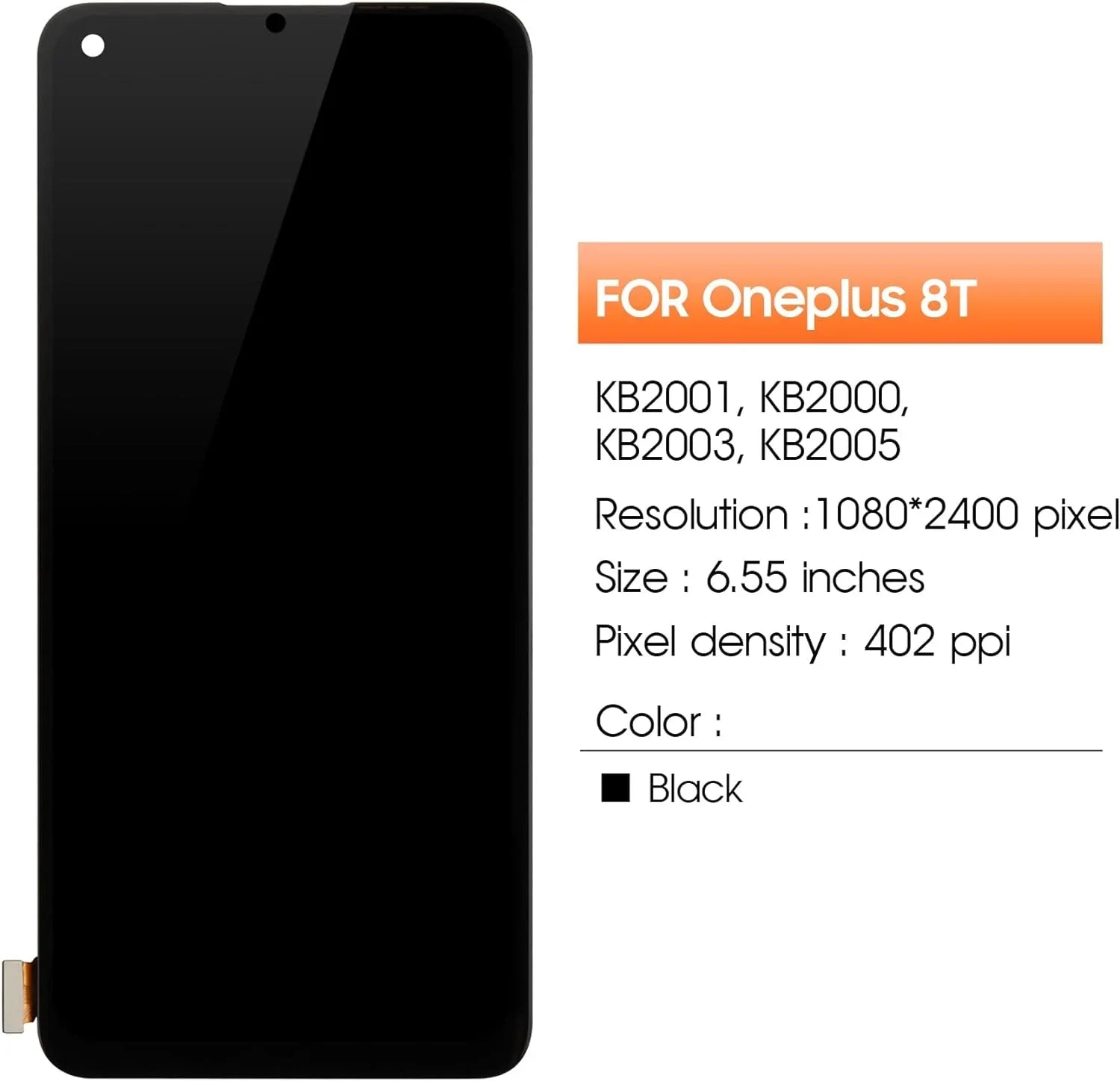 OLED for Oneplus 8T 8T+ 5G Screen Replacement LCD Display KB2001 KB2000 KB2003 KB2005 Screen Touch Digitizer Assembly Repair Part (Support Fingerprint)
