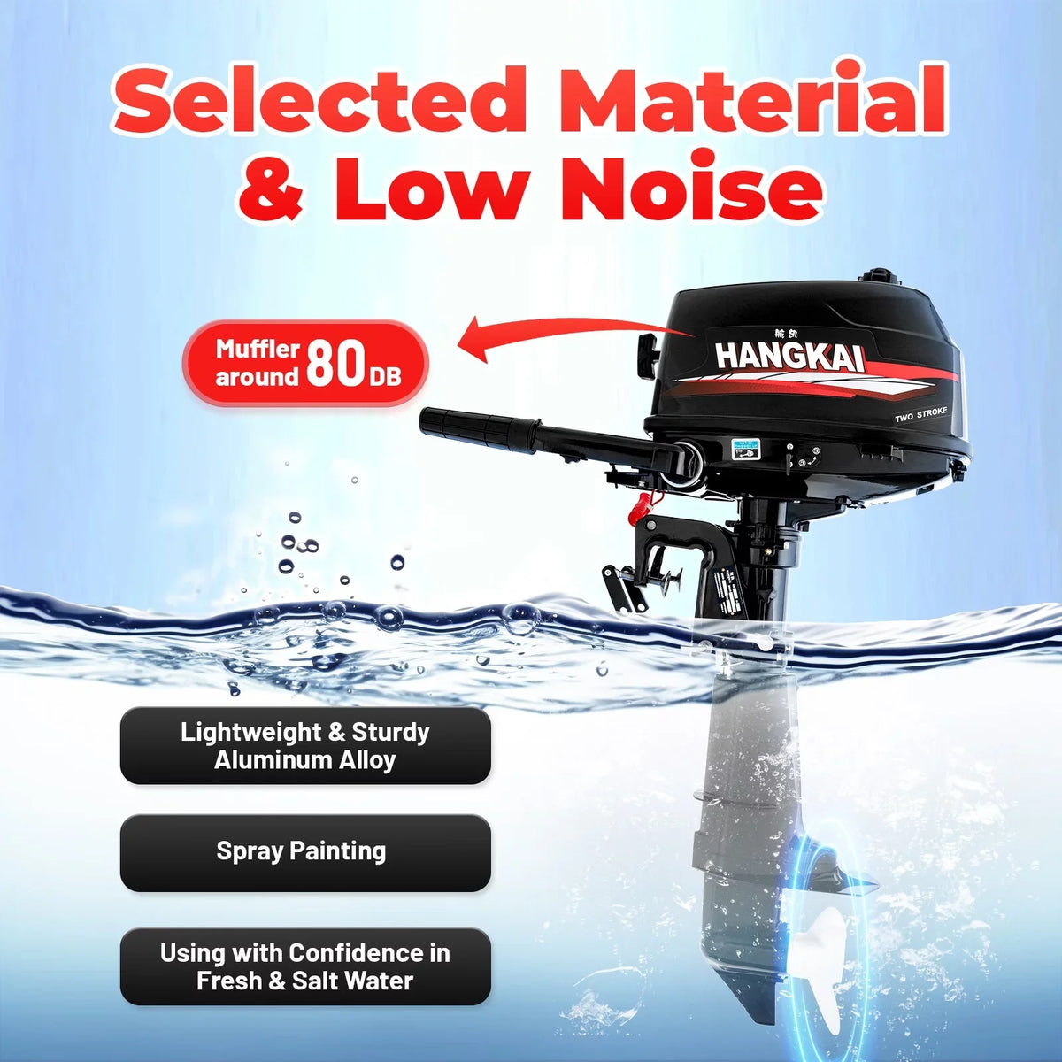 Anqidi 6HP 2 Stroke Outboard Motor, 102CC Single Cylinder Fishing Vessel Engine Tiller Control Water Cooling System 4.4kW CDI