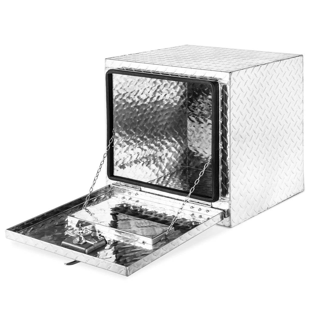 ARKSEN 18" Aluminum Truck Underbody Diamond Plate ToolBox w/ T-Handle Latch Strong Pickup Trailer Storage Organizer Tool Box Key Lock, Silver