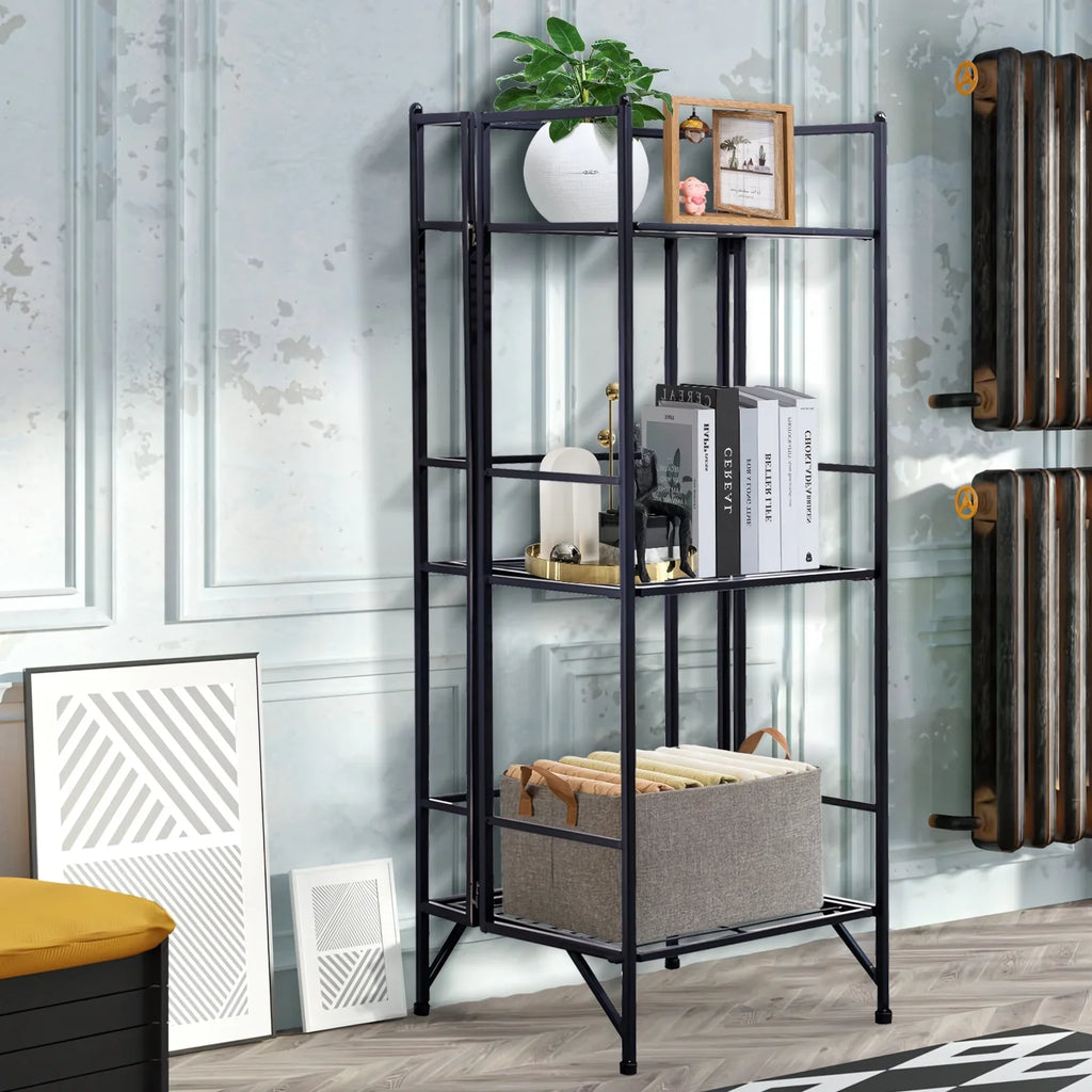 SYTHERS 3 Tier Wide Folding Metal Shelf, Metal Storage Rack, 13 x 11 x 33" Wire Shelving Unit, Heavy Duty Kitchen Organizer Shelf, Black