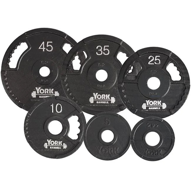 York Barbell G2 Olympic Dual Grip Thin Line Cast Iron Plate- Black - 10 lbs