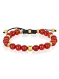 Coastal Jewelry Men's Red Agate Stone and Gold Plated Stainless Steel Beaded Adjustable Bracelet (8mm)