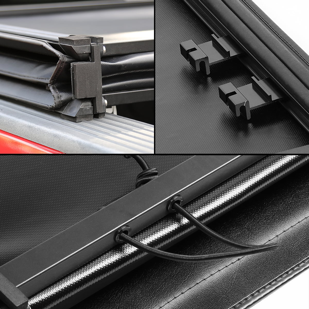 DNA Motoring TTC-TRISOFT-090 For 2019 to 2021 Ford Ranger 5Ft Short Bed Adjustable Matte Black Aluminum Frame Vinly Tri -Fold Soft Top Trunk Tonneau Protection 20