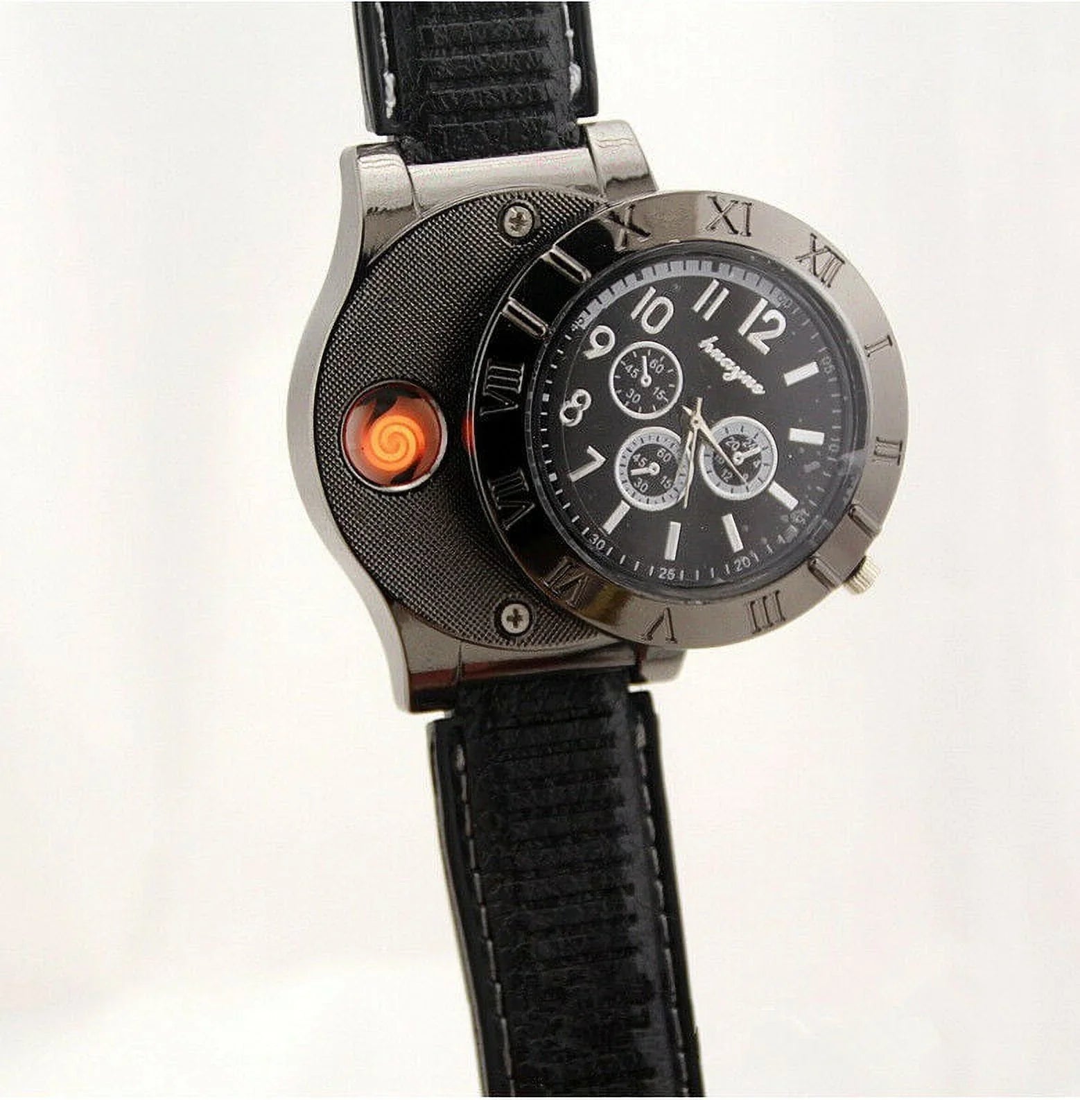 Men's Lighter Watch Flameless Outdoor Windproof USB Watch USB Rechargeable Rubber Strap Gift