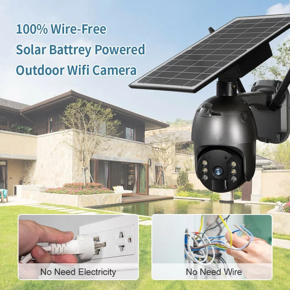 DFITO Wireless Solar Security Camera, 1080P HD Outdoor Camera WIFI PTZ Surveillance Security Camera CCTV IP66 Waterproof, AI Human Detection, 2-Way Audio, PIR Motion Detection