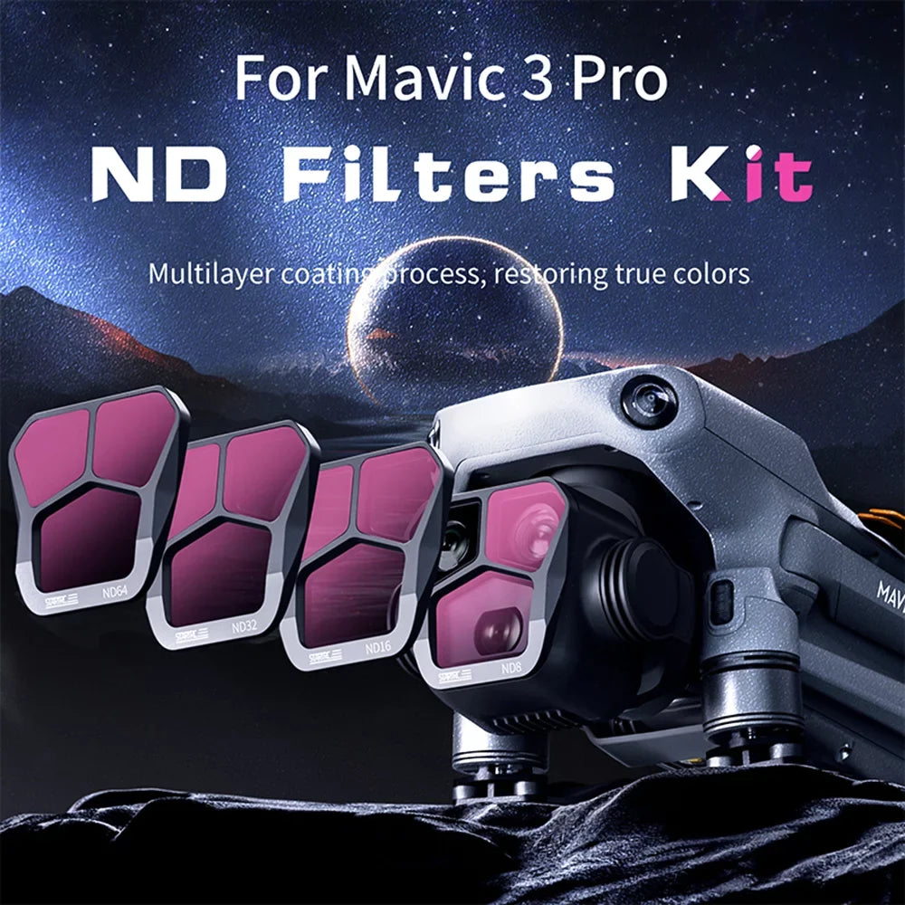 moobody 4-Pack Filters ND8/ND16/ND32/ND64 Lens Filter Aluminum Material AGC Optical Glass Waterproof Impervious -reflective Coatings Matching with DJI Mavic 3 Pro