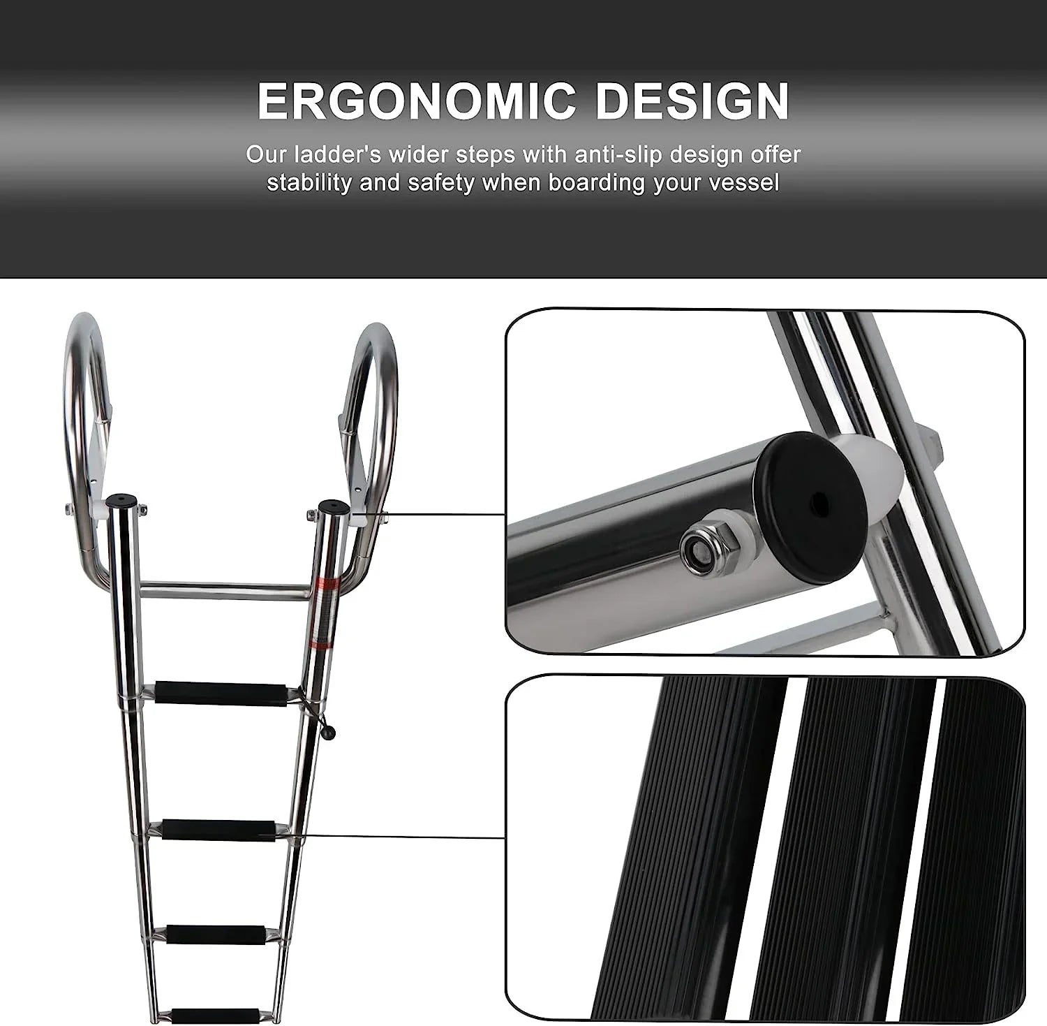 4 Step Pontoon Craft Ladder,Heavy Duty Telescoping Watercraft Boarding Ladder with Wide Steps, Folding Craft Swim Ladder,Dock Ladder with Hand Railings
