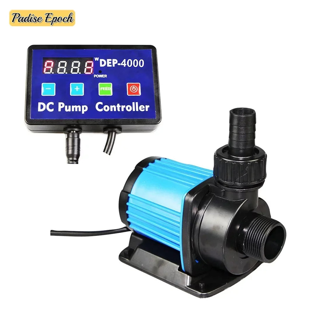 Aquarium 24 V DC Quiet Return Pump with Controller 1052 GPH Submersible and Inline Water Pump with Feeding Mode and Memory Function for Fish Tank Pond Fountain and Sump Circulation