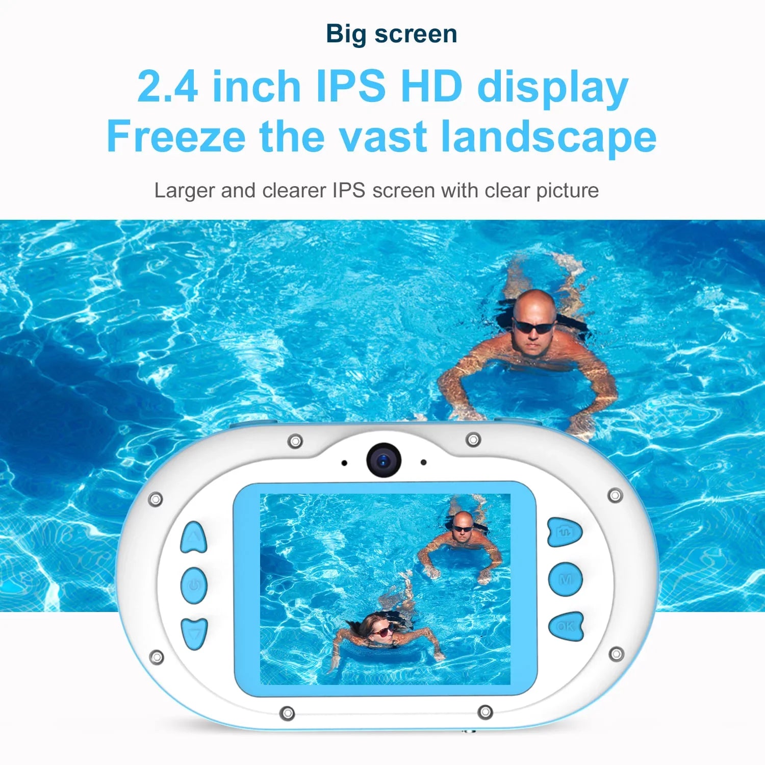 Anself 8MP Digital Waterproof with Front and Rear Dual Cameras 2.4 Inch IPS Screen One-click PhotoVideo Self-timer for 5s