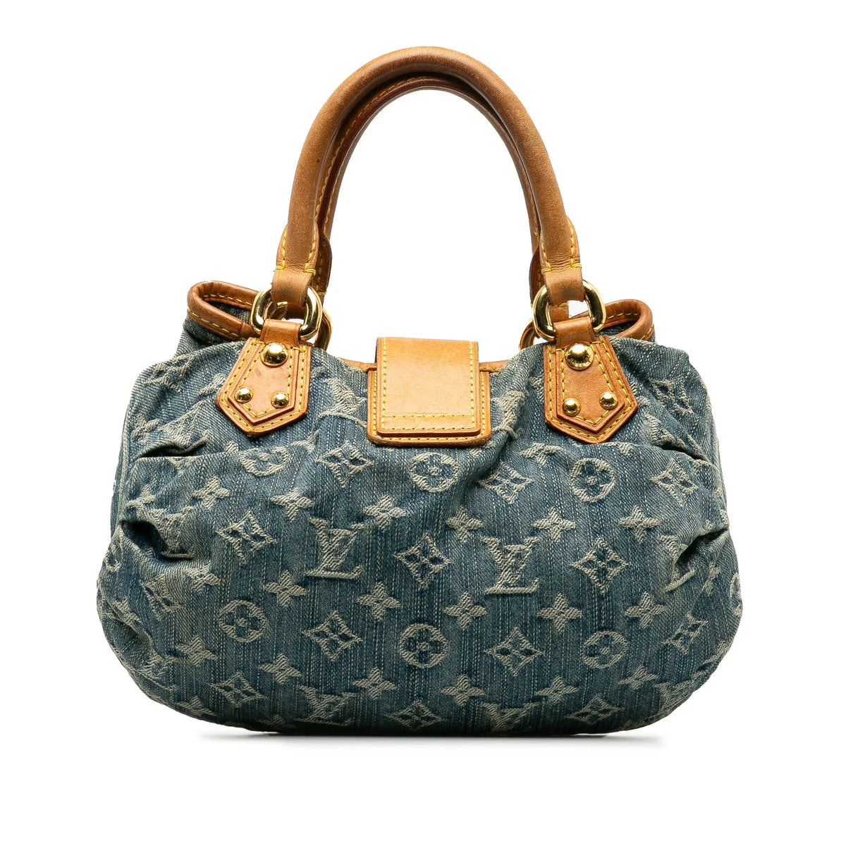 Pre-Owned Authenticated Louis Vuitton Monogram Pleaty Denim Fabric Blue Handbag Top HandleBag Unisex (Good)