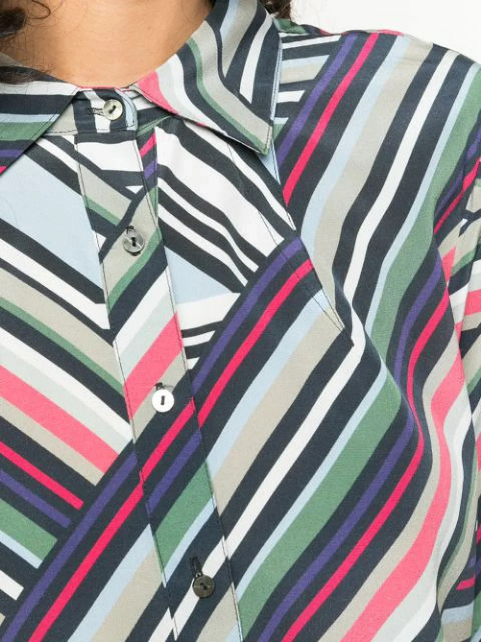 Nicole Miller Artelier MULTICOLOR Abstract Stripe Button Down Bodysuit, US Petite