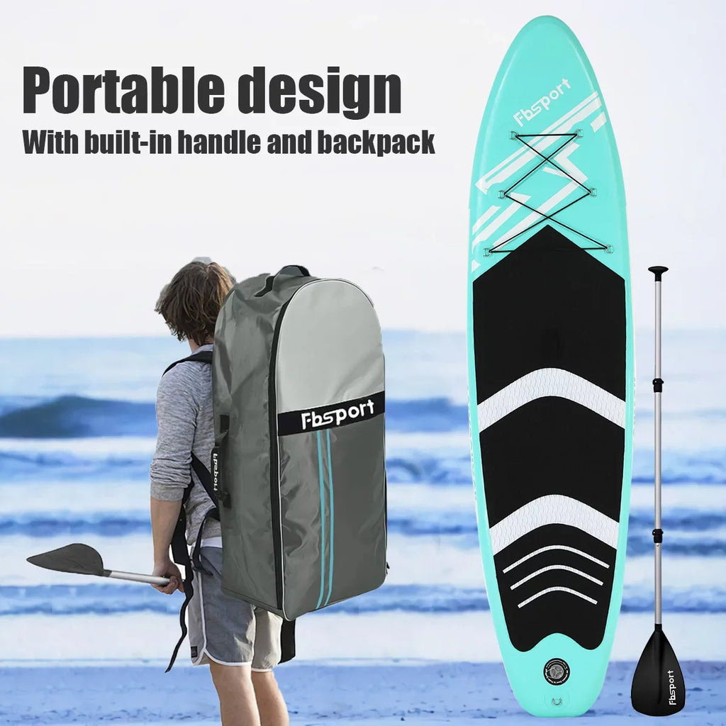 FBsport 10 Ft. Brushed Thickening Inflatable Stand up Paddle Board with Complete Accessories and Carry Bag, Wide Stance, Surf Control, Non-Slip Deck, Standing Ship Green