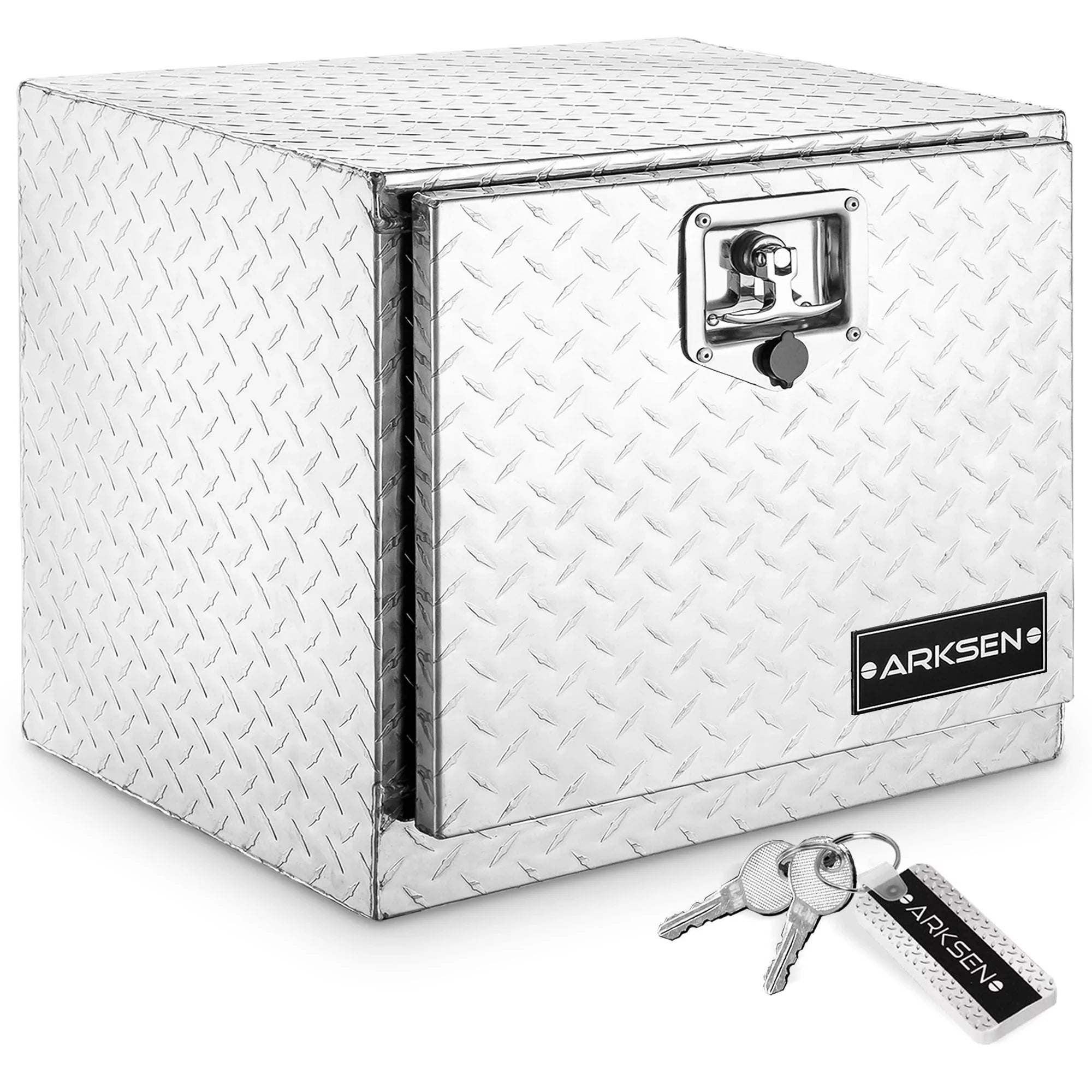 ARKSEN 18" Aluminum Truck Underbody Diamond Plate ToolBox w/ T-Handle Latch Strong Pickup Trailer Storage Organizer Tool Box Key Lock, Silver