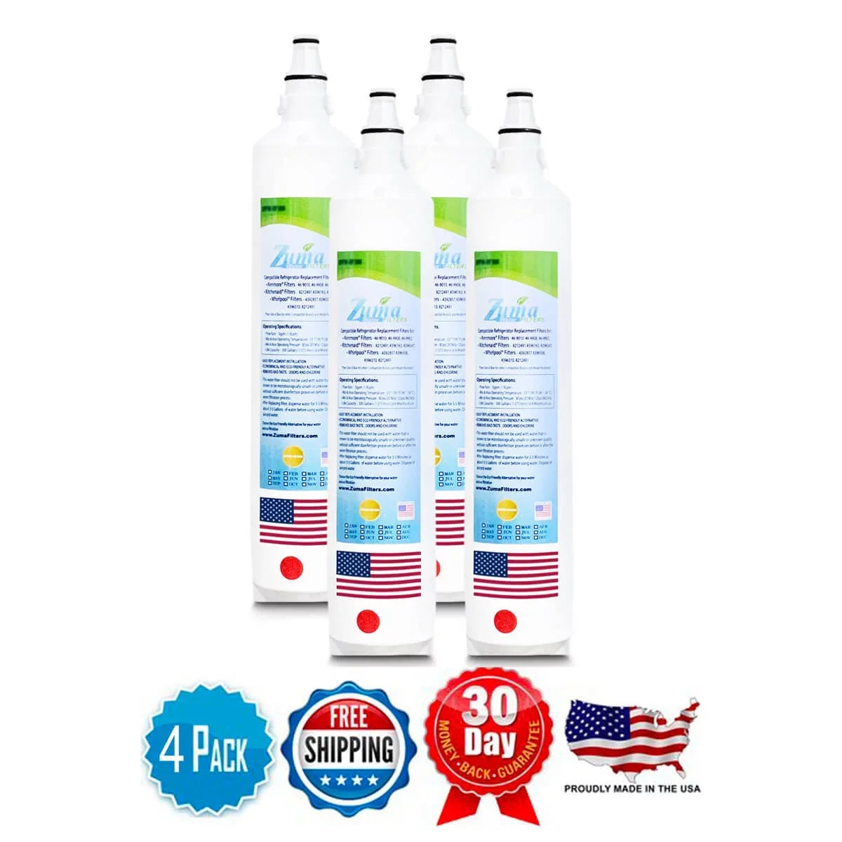 ZUMA Brand , Water Filters , Model # ZWFZ1-RF750 , Matching with Subzero® BI36UFDIDSPH - 4 Pack - Made in U.S.A.