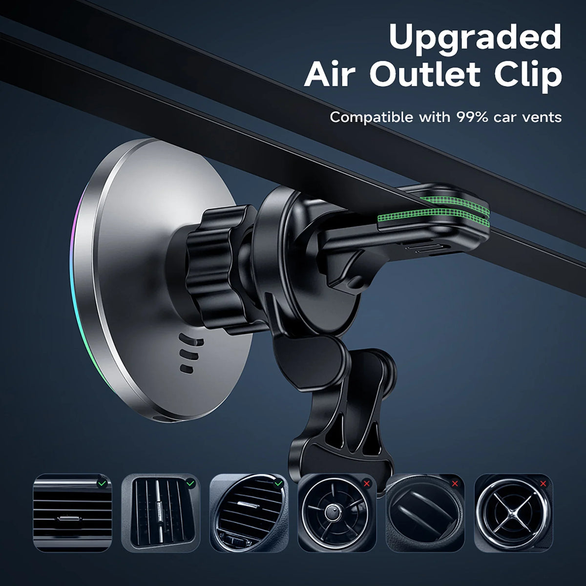 HOCO Magnetic Wireless Car Charger Air Vent Car Phone Holder Mount 15W QI Fast Charging Fitting for iPhone,Samsung,Huawei,etc