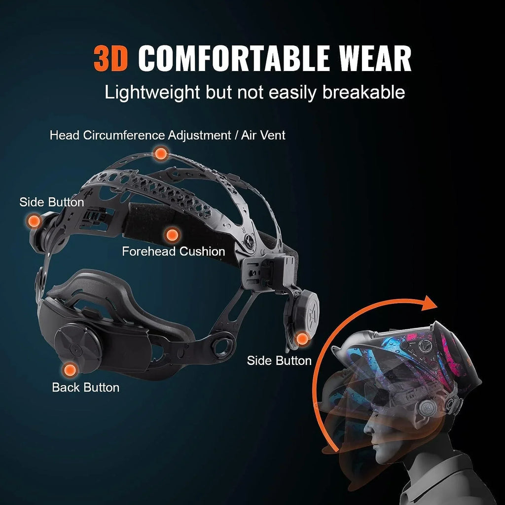 Vevor 5.888 to 13 in. True Color Solar Powered Auto Darkening Welding Helmet for 4-ARC Sensor Wide Shade