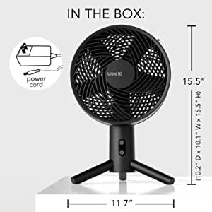 Sharper Image SPIN 10 Oscillating Desktop Fan, 15.5", Black