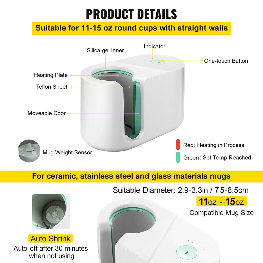 BENTISM Mug Press Machine, Automatic Mug Heat Press 11-15oz, One-touch Setting, Cup Transfer Sublimation Portable Coffee Presser, Pro Easy Mug Press Machine DIY Printing