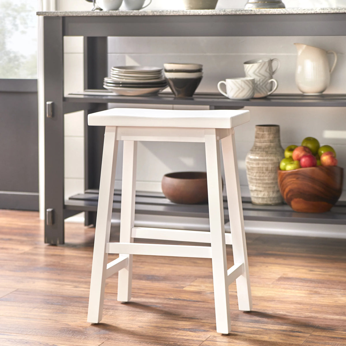 TMS Arizona 24" Indoor Saddle Counter Stool, White