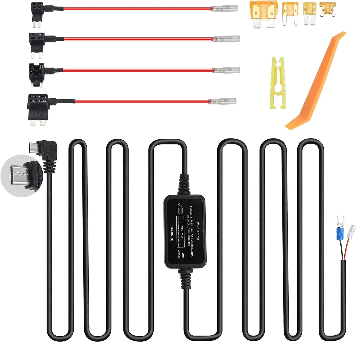 Dash Cam Hardwire Kit ro USB Car Dash Camera Charger Cable Power Cord Matching with WOLFBOX D07,REDTIGER